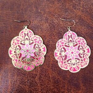Pink Dangly Tear Drop Earrings